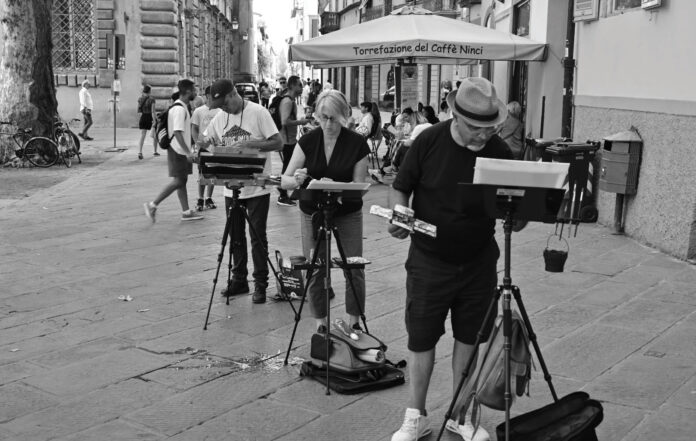 Amid El Haddad painting en plein air