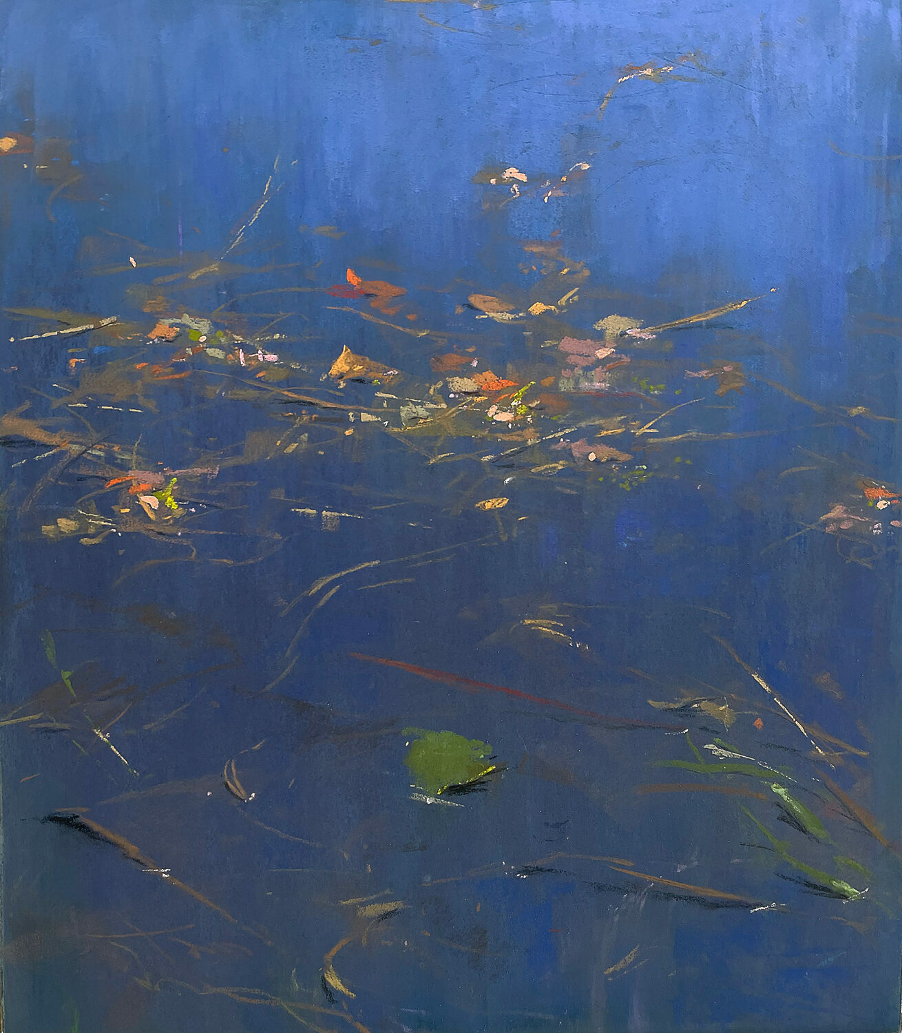 Blue pastel painting of leaves