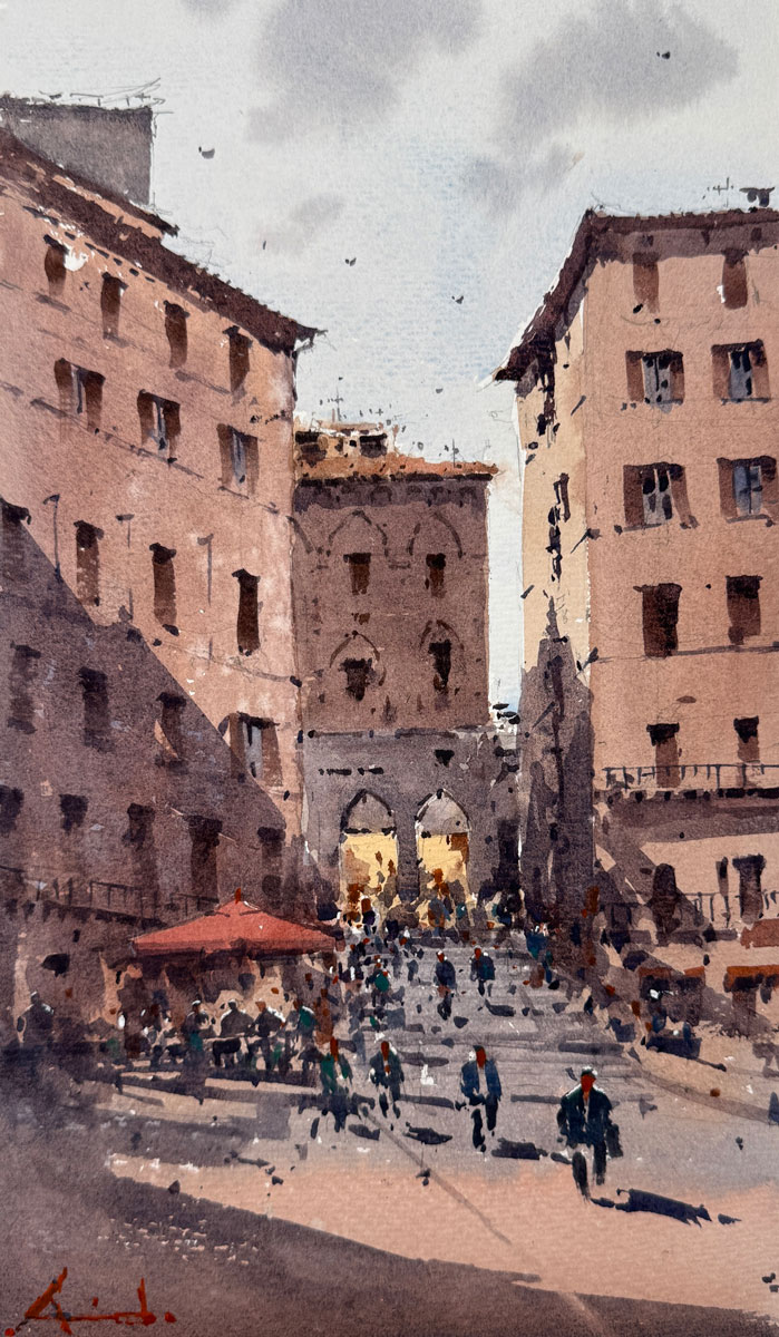 plein air painting of Piazza del Campo Siena