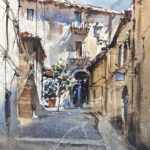 Watercolor painting of an Italian street