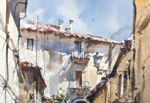 Watercolor painting of an Italian street