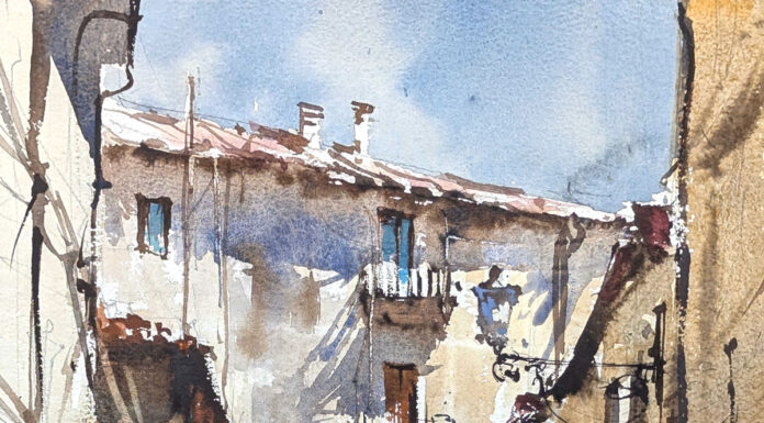 Watercolor painting of an Italian street