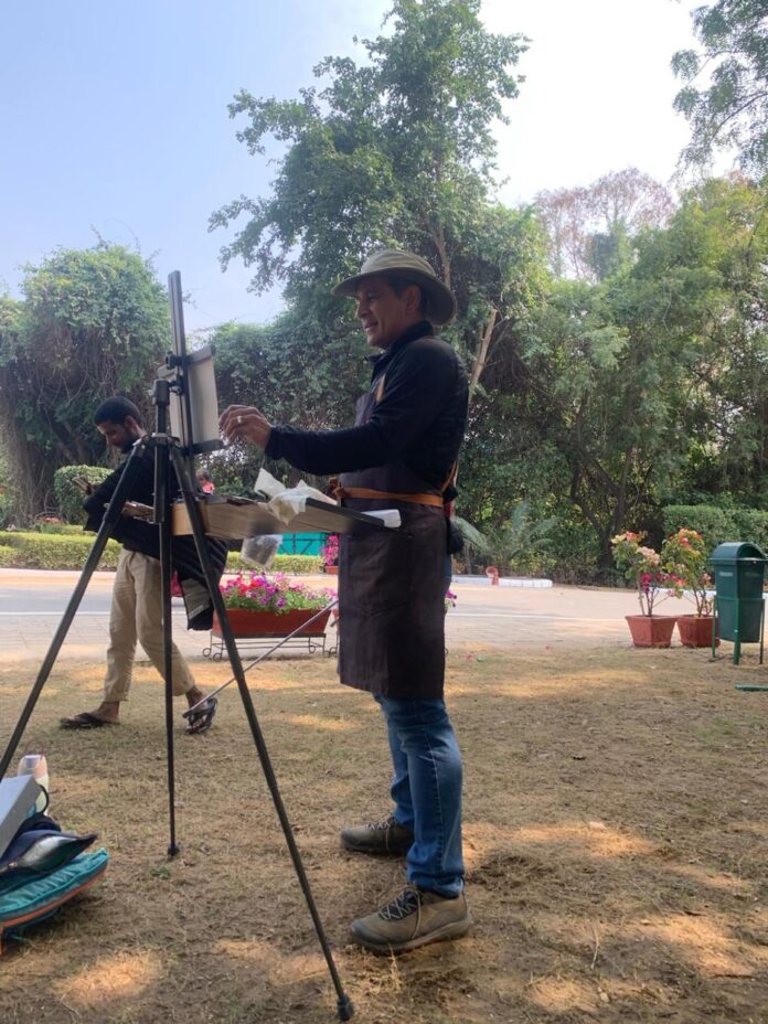 Raj Chaudhuri plein air painting in India