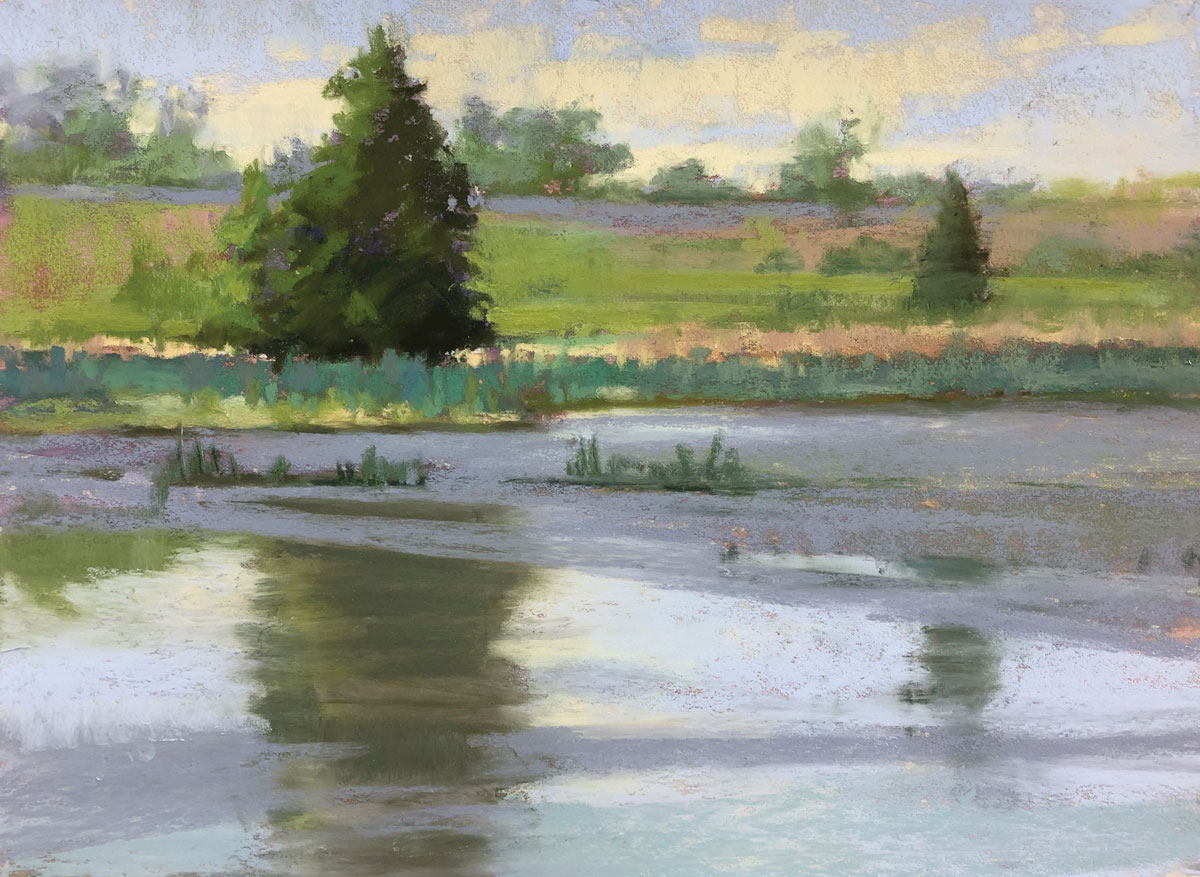 Jill Stefani Wagner, "Vernal Pond," 2020, pastel, 9 x 12 in., private collection, plein air
