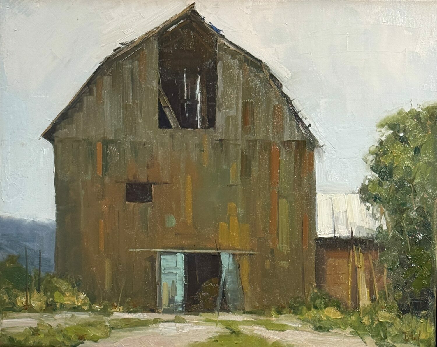 oil painting of a barn
