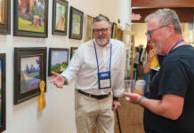 Plein air painting events - Artists Jason Prigge and Alan Eickberg regale one another with stories of their plein air adventures during the Paint Cedarburg exhibition.