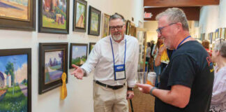 Plein air painting events - Artists Jason Prigge and Alan Eickberg regale one another with stories of their plein air adventures during the Paint Cedarburg exhibition.