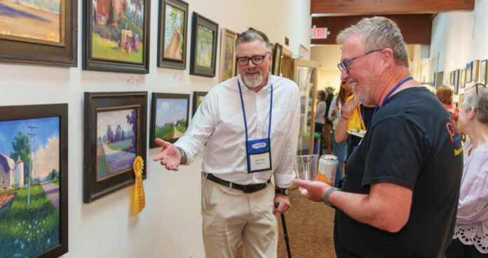 Plein air painting events - Artists Jason Prigge and Alan Eickberg regale one another with stories of their plein air adventures during the Paint Cedarburg exhibition.