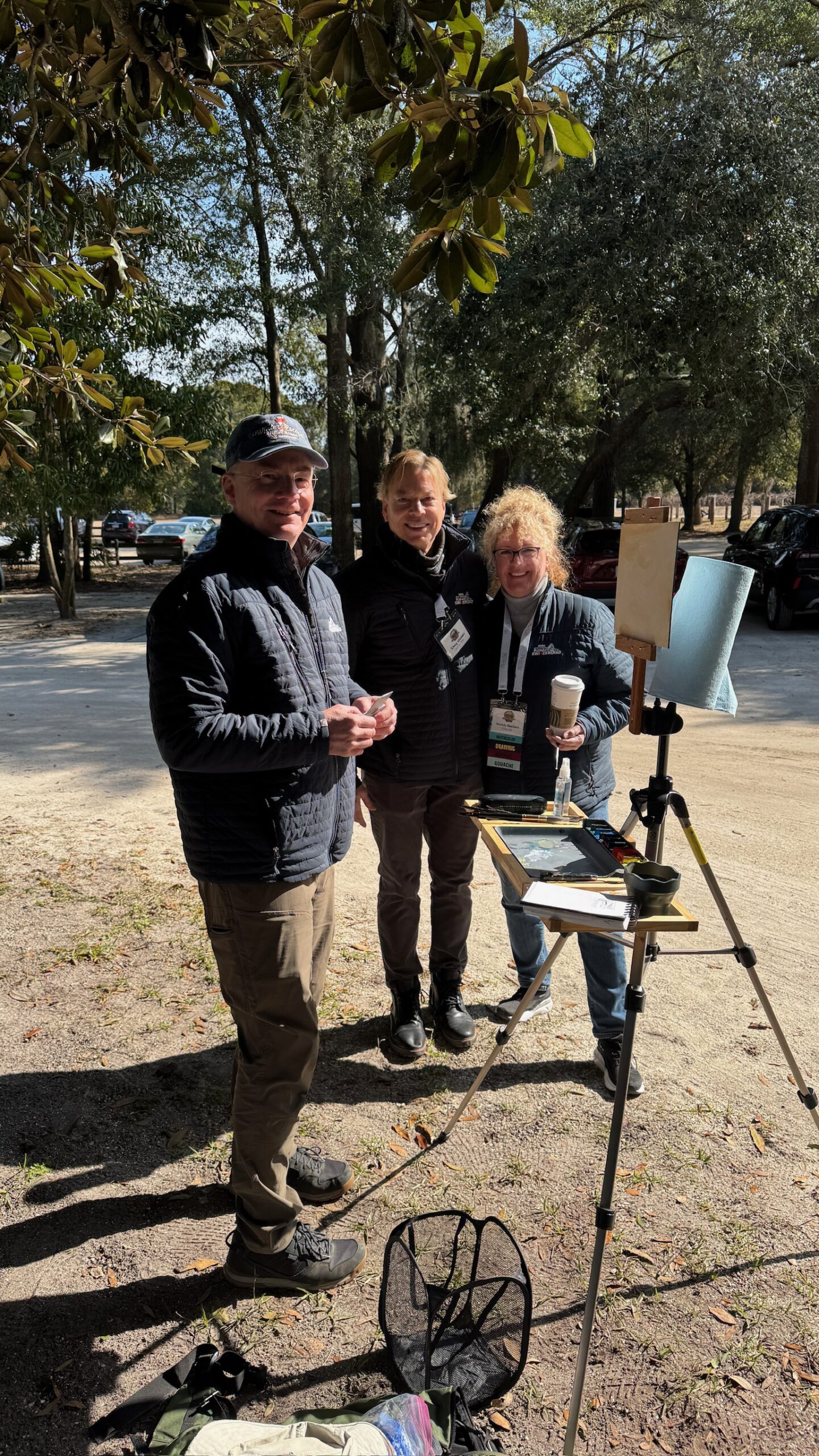 Friends during a paint-out at the Winter Art Escape