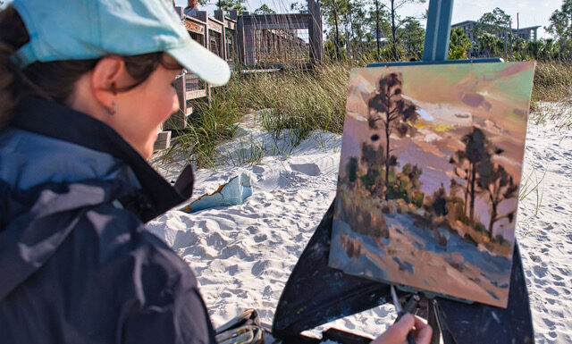 Kathleen Hudson at work on her Quick Draw competition.