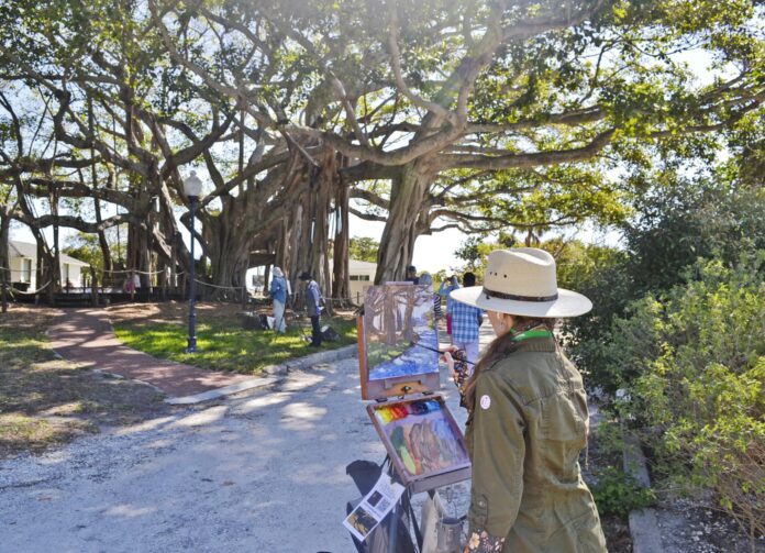 Lighthouse - Artist-Kari-Ganoung-Ruiz-paints-at-Paint-Out-Competition-at-Jupiter-Inlet-Lighthouse-Museum-scaled Artist Kari Ganoung Ruiz plein air painting during the Lighthouse Paint Out Competition at Jupiter Inlet Lighthouse Museum