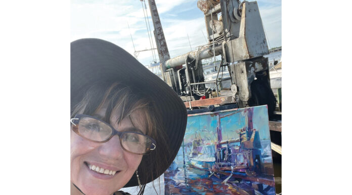 plein air painting - Inspired by their grit and “the fleeting moments that define their hard-earned livelihood,” Lyudmila Tomova Clark is drawn to scenes of fishermen at work.