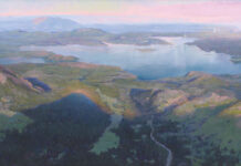 landscape oil painting - "Avalanche Spectre" (2025, oil, 35 x 63 in., studio from multiple plein air studies)