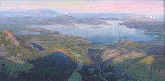 landscape oil painting - "Avalanche Spectre" (2025, oil, 35 x 63 in., studio from multiple plein air studies)