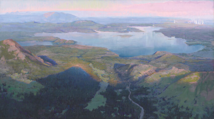 landscape oil painting - "Avalanche Spectre" (2025, oil, 35 x 63 in., studio from multiple plein air studies)