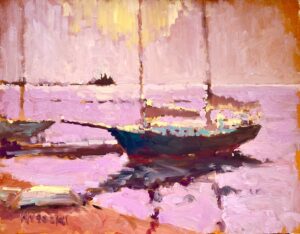 sailboat in pink light