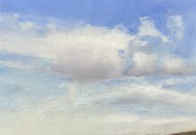 How to Paint Clouds: My Approach and 3 Tips ☁️☁️☁️ Christine Code, "River Hills," 2024, oil, 6 x 6 in., Available from Dervilia Art & Design, Plein air