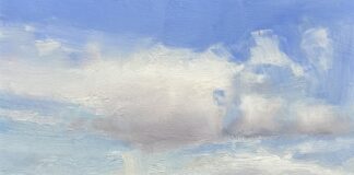 Christine Code, "River Hills," 2024, oil, 6 x 6 in., Available from Dervilia Art & Design, Plein air