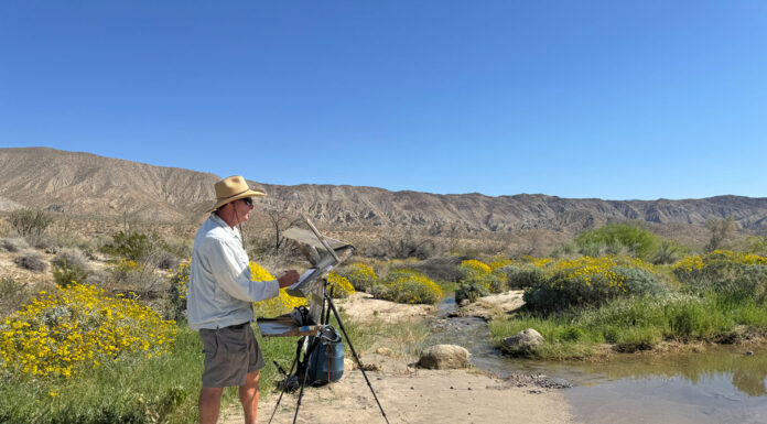 Geoffrey Allen painting in Coyote Canyon, Anza-Borrego Desert State Park