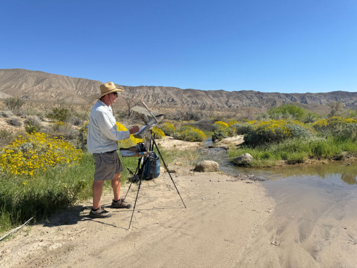 Geoffrey Allen painting in Coyote Canyon, Anza-Borrego Desert State Park