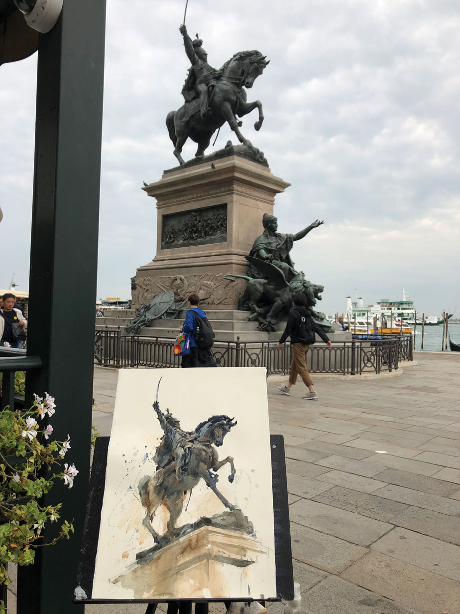 Lisa Wang, “King Victor Emmanuel II,” study, 2018, watercolor, 15 x 11 in., private collection, plein air