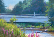 "Mill Creek Glimmer" by Jill Stefani Wagner, pastel landscape painting demo