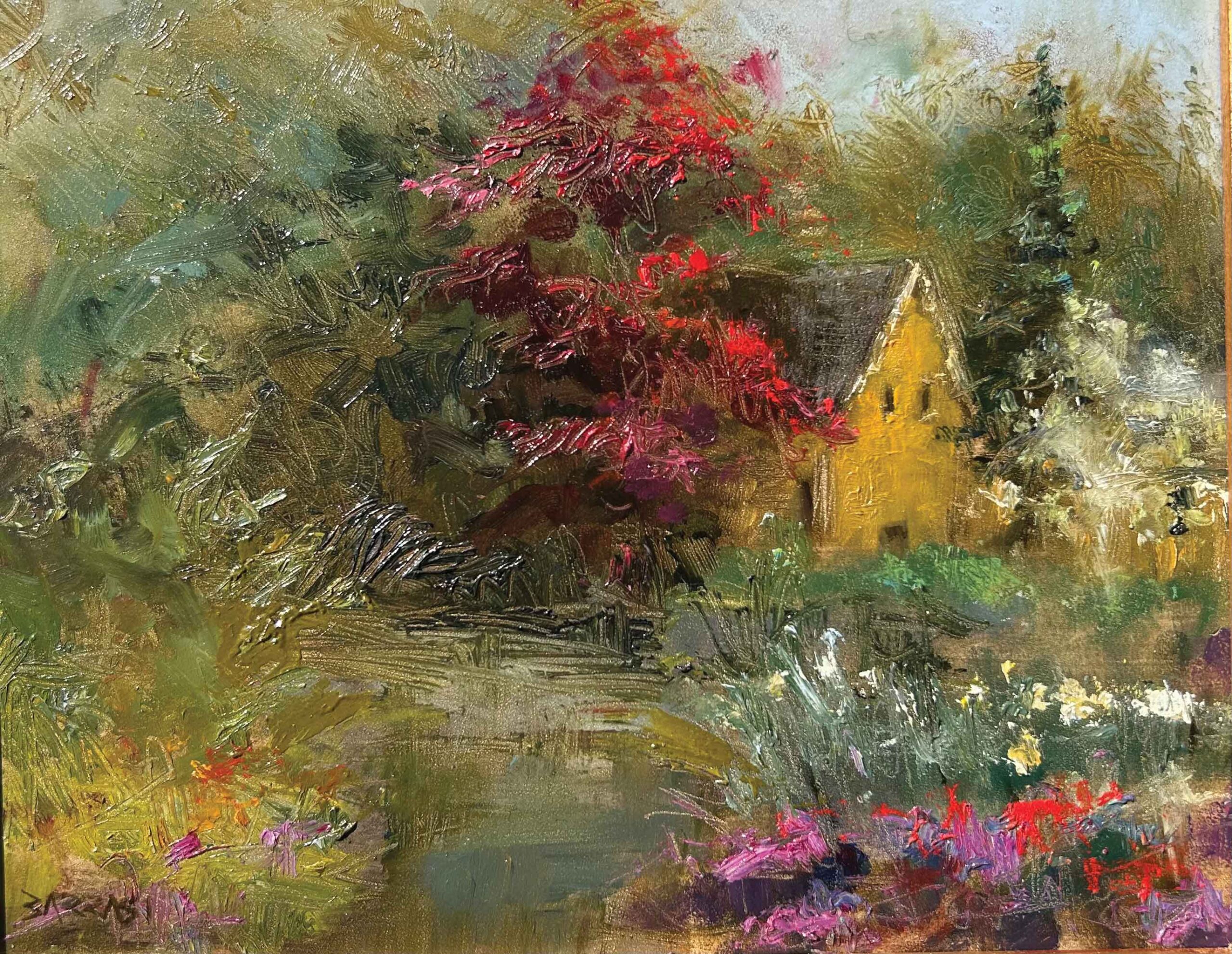 Sue Barrasi, "Spring," 2023, oil, 8 x 10 in., available from Geary Gallery, Darien, CT, plein air