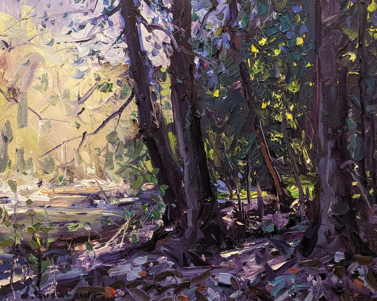 Kyle Buckland, "The Purple Riverbank," 2025, oil, 16 x 20 in., available from artist, plein air