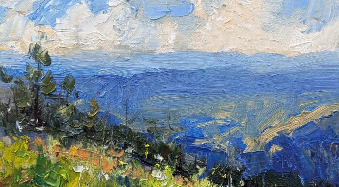 Kyle Buckland, "Summer on the Mountain," 2024, oil, 11 x 14 in., Available from artist, Studio from plein air study - Impressionist oil painting techniques