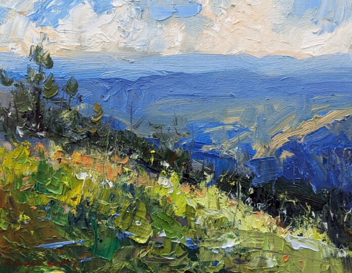 Kyle Buckland, "Summer on the Mountain," 2024, oil, 11 x 14 in., Available from artist, Studio from plein air study - Impressionist oil painting techniques