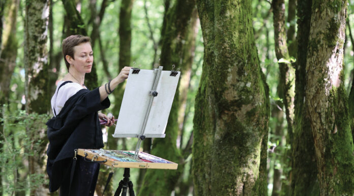 Artist Olga Abramova working on location