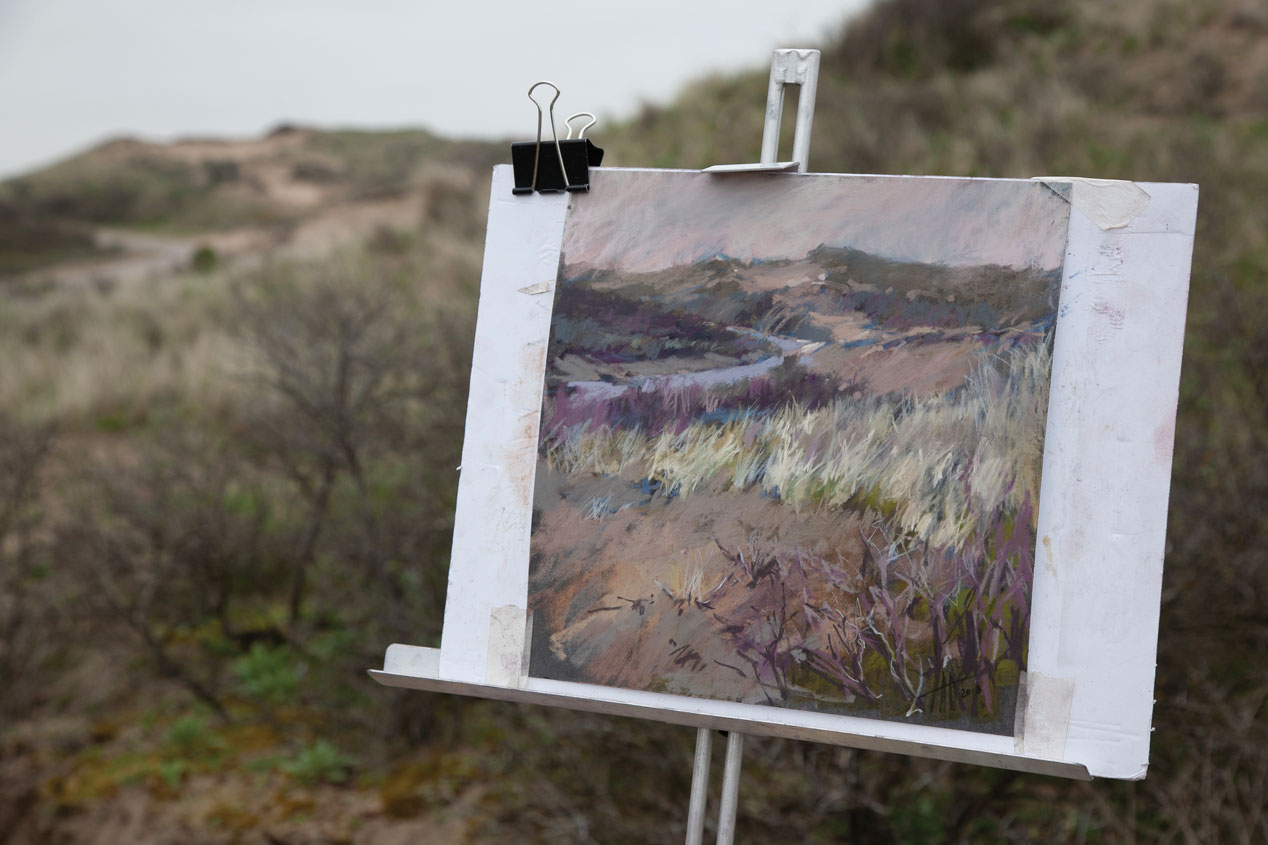 Olga Abramova, "Dunes of the North Sea Sketch," 2018, pastel, 12 x 12 in., Available from Ming Gallery of Art, China Plein air