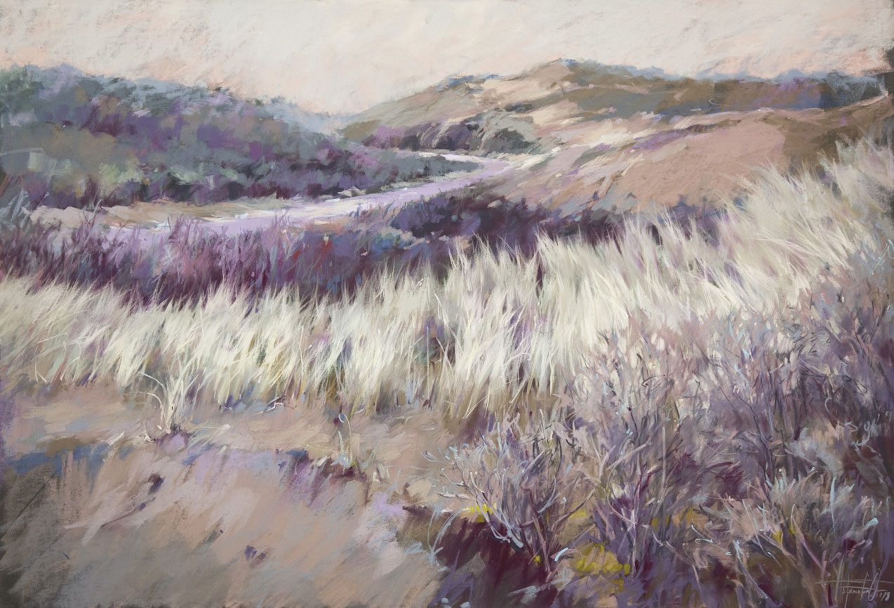 Olga Abramova, "Dunes of the North Sea," 2018, pastel, 27 1/2 x 39 1/3 in., Private collection,Studio from plein air sketch