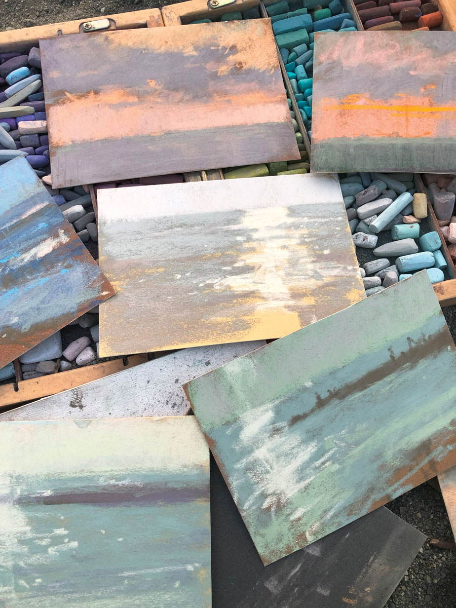 Olga Abramova, "Sea Sketches," 2023, pastel, 6 x 8 in. each, Collection the artist, Plein air