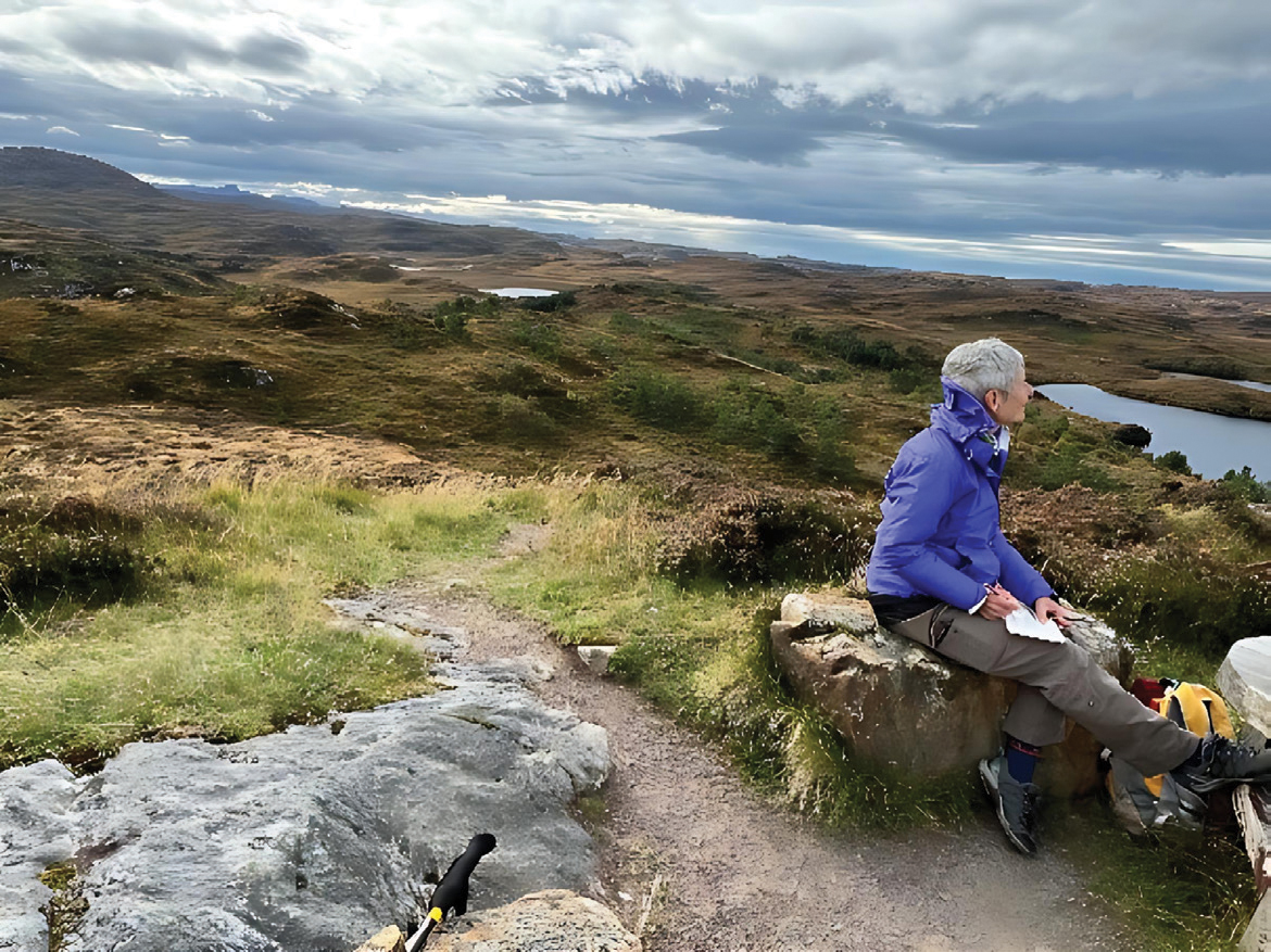 The artist sketching en plein air in Scotland, 2025; Photo: Paul Ellis