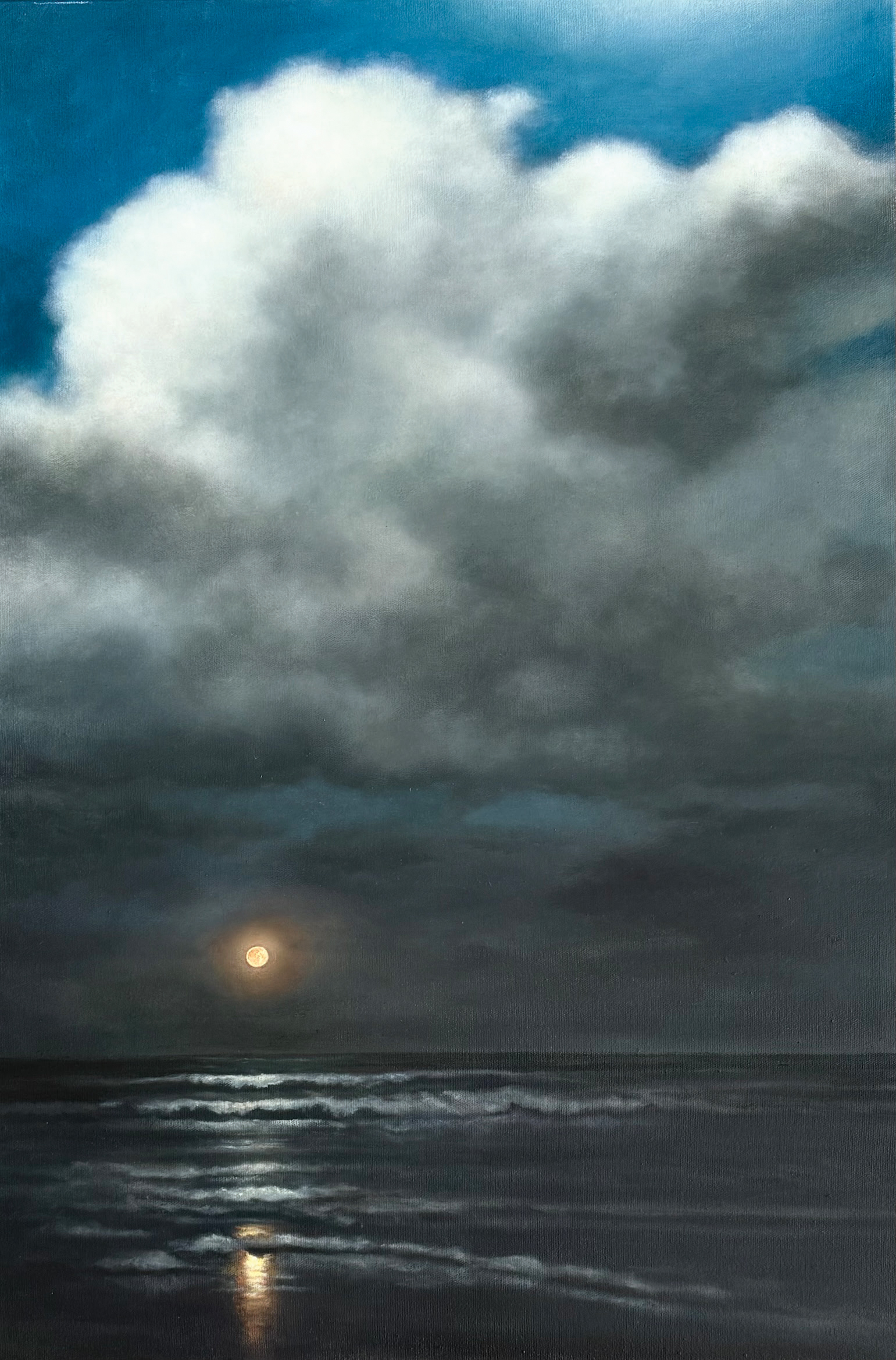 Nicora Gangi, "Between the Two Evenings," 2024, oil, 28 x 20 in., available from artist, studio from plein air studies