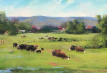 Bonnie Zahn Griffith, "Grazing," 2024, pastel, 8 x 16 in., Private collection, Plein air