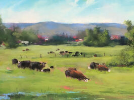 Bonnie Zahn Griffith, "Grazing," 2024, pastel, 8 x 16 in., Private collection, Plein air