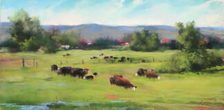 Bonnie Zahn Griffith, "Grazing," 2024, pastel, 8 x 16 in., Private collection, Plein air