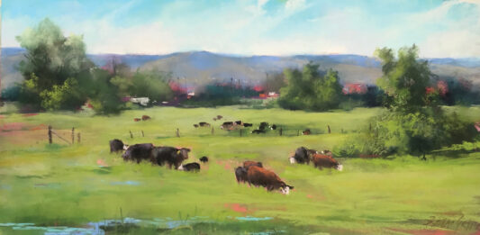 Bonnie Zahn Griffith, "Grazing," 2024, pastel, 8 x 16 in., Private collection, Plein air