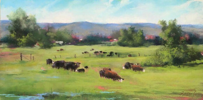 Bonnie Zahn Griffith, "Grazing," 2024, pastel, 8 x 16 in., Private collection, Plein air