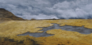 Freya Grand, "Plateau," 2023, oil, 36 x 60 in.; Photo: Greg Staley