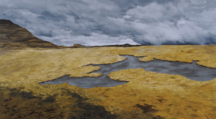 Freya Grand, "Plateau," 2023, oil, 36 x 60 in.; Photo: Greg Staley