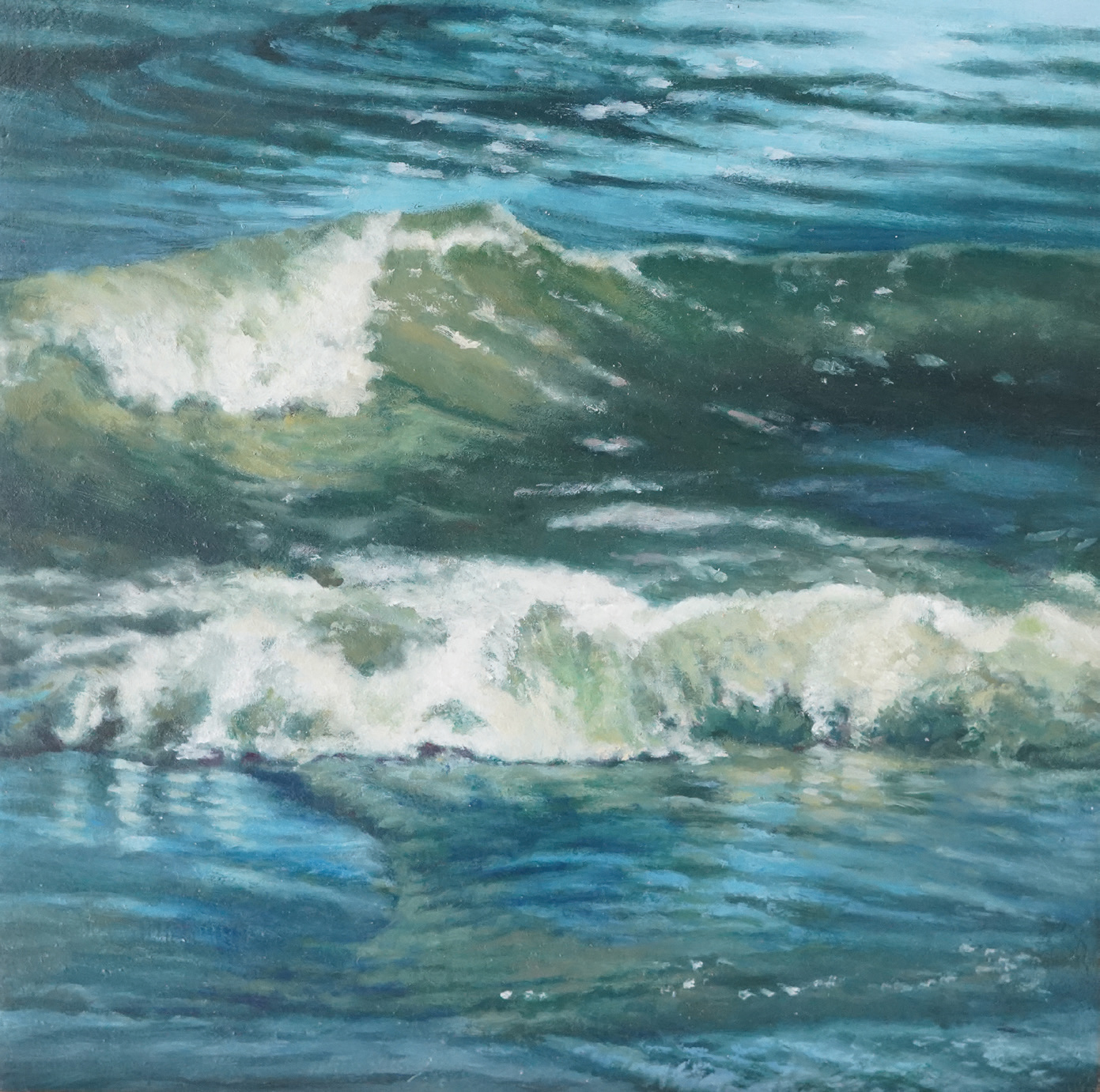 Painting seascapes - Nicora Gangi, "Wave Reflection I," 2024, oil, 8 x 8 in., available from artist, plein air