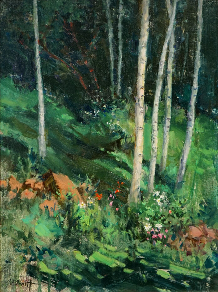 Joe Anna Arnett, “Aspen Shadows,” 16 x 12 in.