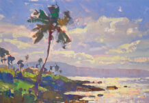 Tiffanie Mang, "Maui Beachscape," 2025, gouache, 6 x 8 in., collection the artist, studio from plein air digital sketch