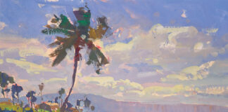 Tiffanie Mang, "Maui Beachscape," 2025, gouache, 6 x 8 in., collection the artist, studio from plein air digital sketch