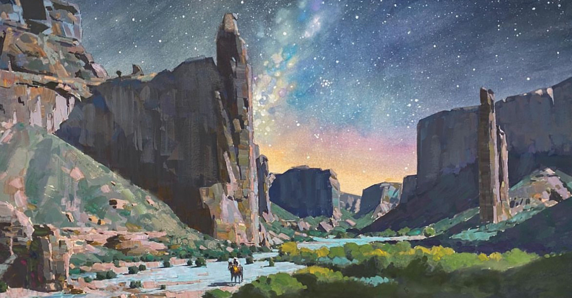 Mike Hernandez, "Night Rider," 2023, gouache, 10 x 18 in., private collection, plein air