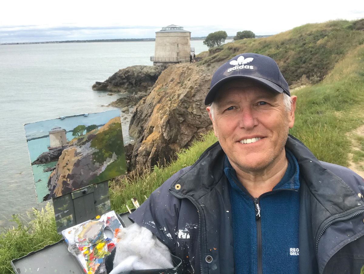 Plein air painter Steve Browning, painting with acrylics