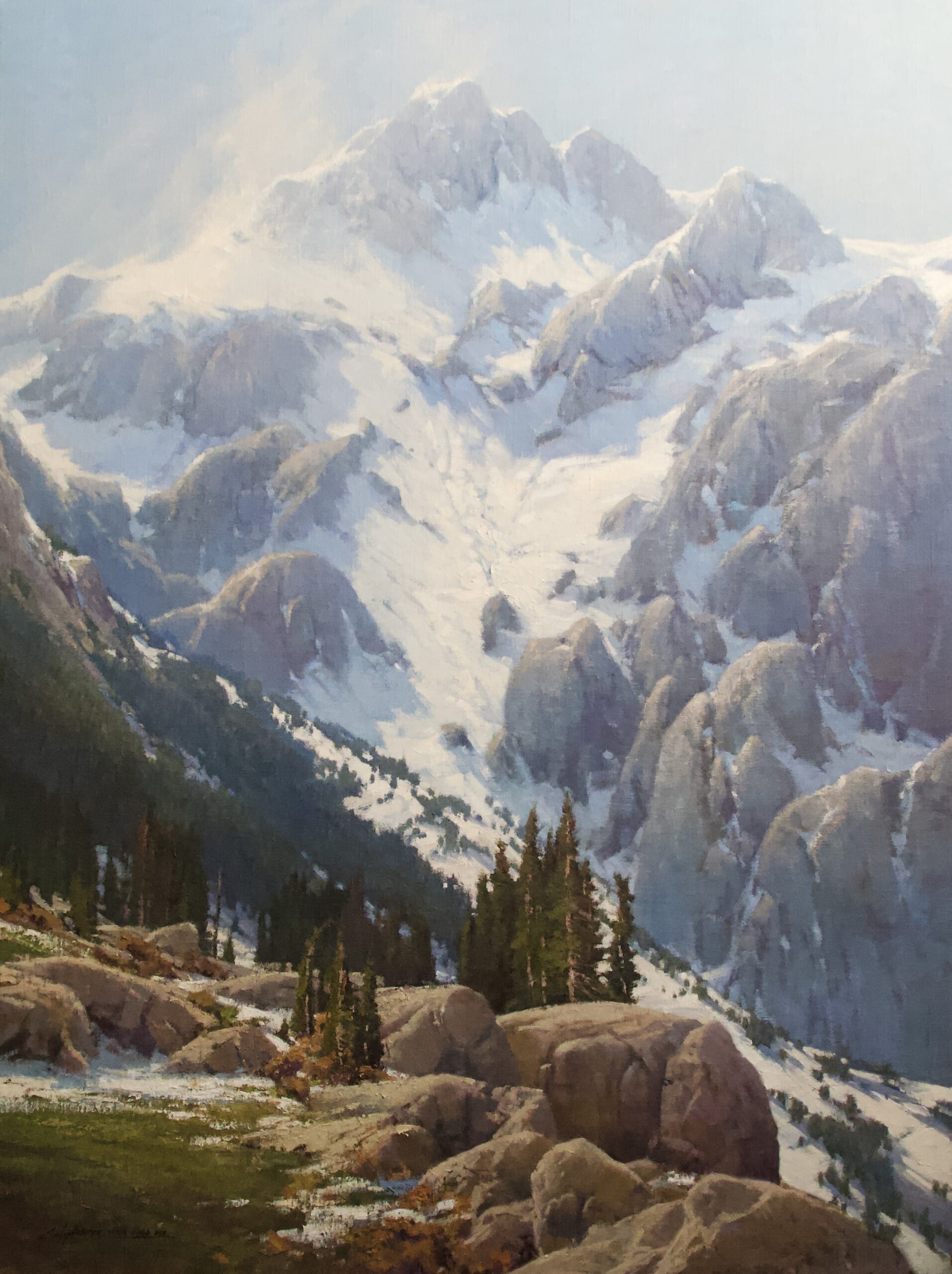 Paintings of mountains - Cindy Baron, “Giants Among Us,” 2024, oil, 40 x 30 in., Private collection, Studio from a plein air study